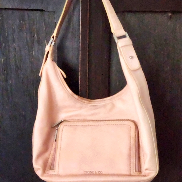STONE AND CO BLUSH LEATHER SHOULDER BAG 8" STRAP DROP MEASURES 12", 8" H,  2" D - Picture 1 of 5